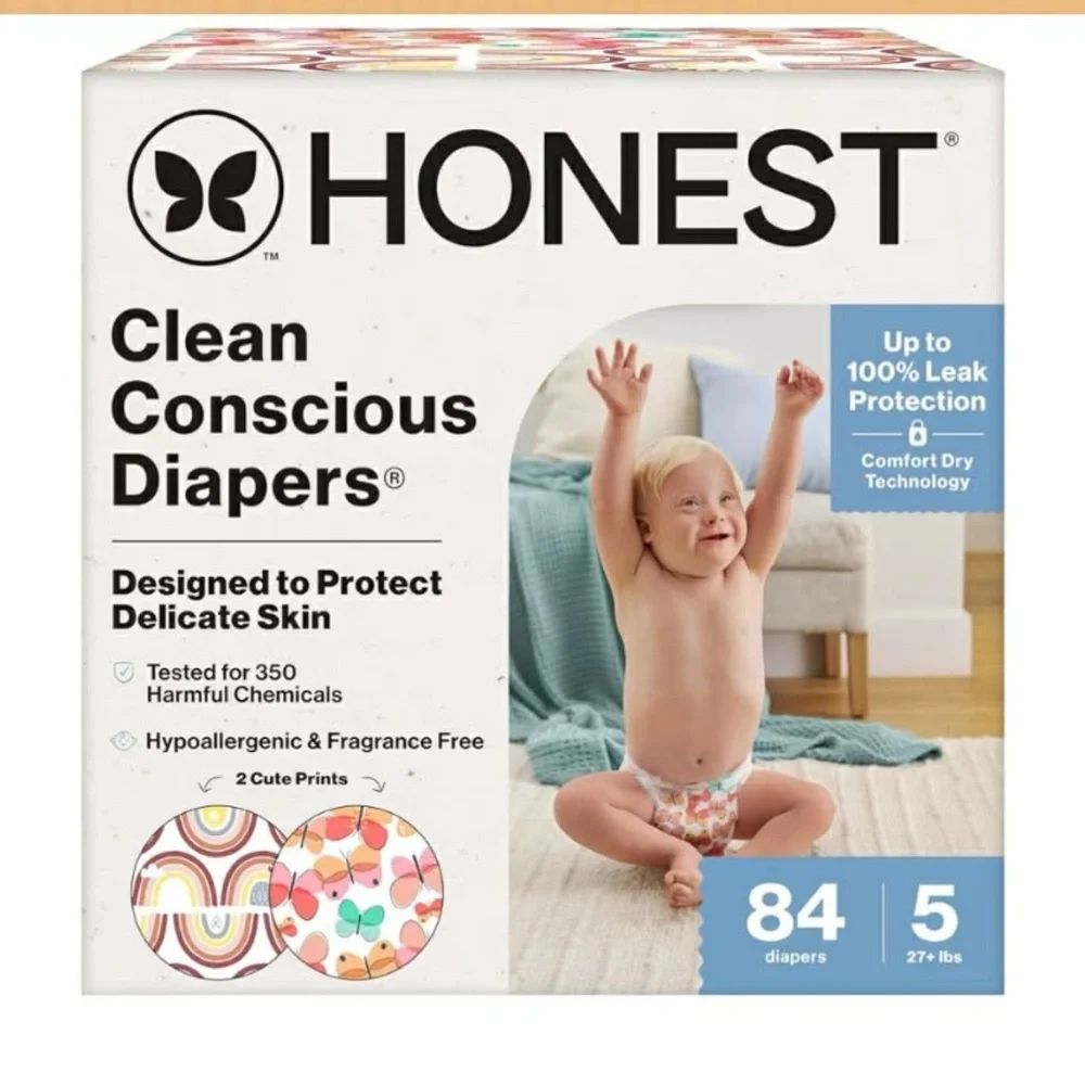 Honest clean conscious diapers size 5 wingin it + catching rainbows 84 count